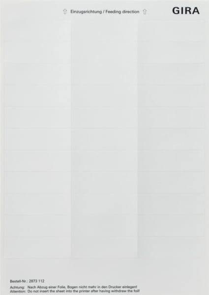 GIRA - Beschriftungsbögen 21,8 x 67 mm Zubehör Reinweiß