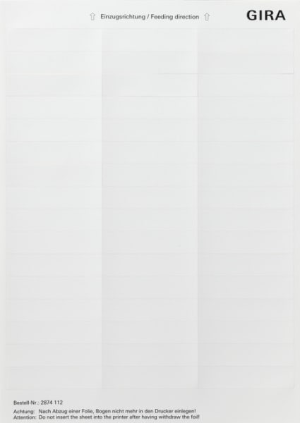 GIRA - Beschriftungsbögen 15,8 x 67 mm Zubehör Reinweiß