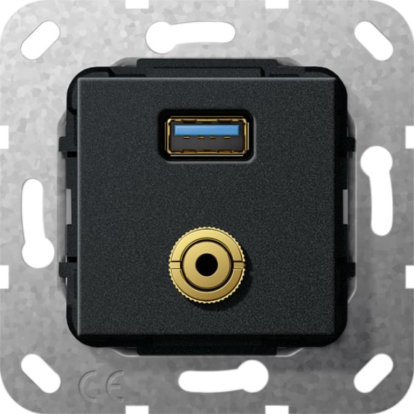 GIRA - USB 3.0 A M-Klinke K-Peitsche Einsatz Schwarz m