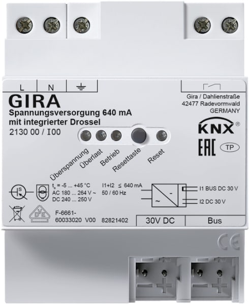 GIRA - KNX Spannungsversorgung 640mA m. Drossel + DC 30V Ausgang