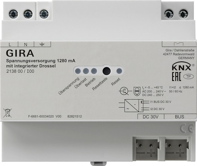 GIRA - KNX Spannungsversorgung 1280mA m. Drossel + DC 30V Ausgang