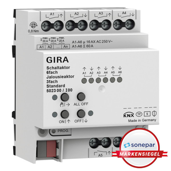 GIRA - MS! Schaltaktor 6fach 16 A / Jalousieaktor 3fach 16 A Standard