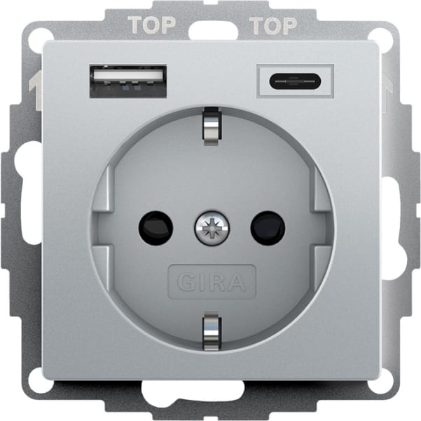 GIRA - SCHUKO SH USB-Spannungsvers. 2f Typ A/C System 55 F Alu
