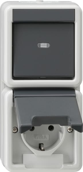 GIRA - Kombi AusWe/SCHUKO-Steckd. senkr. KD WG AP Grau
