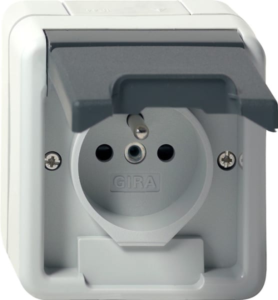 GIRA - Steckd. Erdstift KD + SH WG AP Grau