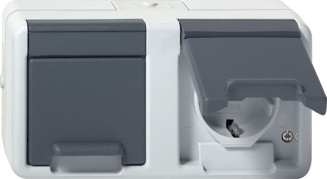 GIRA - SCHUKO-Steckd. 2f waager. KD WG AP Grau