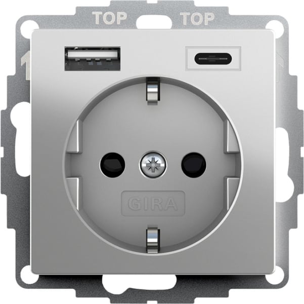 GIRA - SCHUKO SH USB-Spannungsvers. 2f Typ A/C System 55 Edelstahl(lack.)
