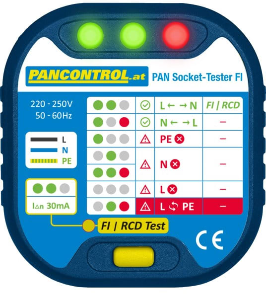 PANCONTROL - Steckdosen-Prüfer + 30 mA FI-Tester