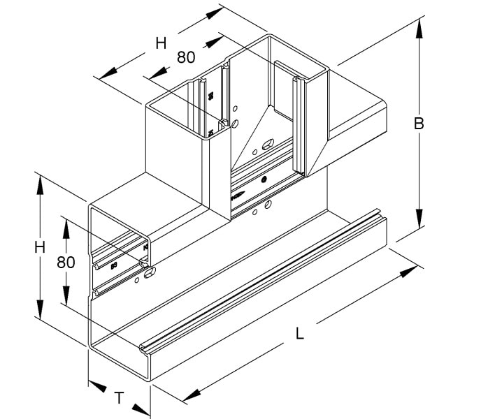 NIEDAX - T-Stück 90°, mit Bodenlochung, 105x165x66 mm, Länge 250 mm