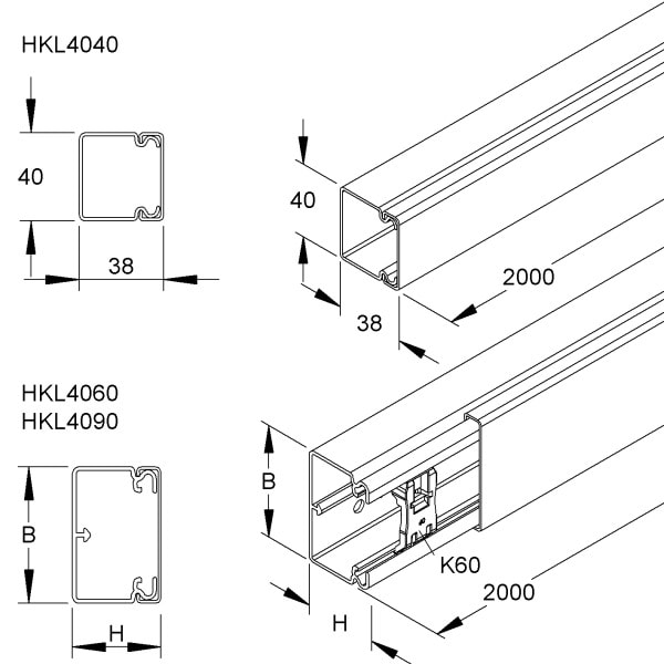 NIEDAX - HKL-Elektroinstallationskanal 38x40x2000 mm
