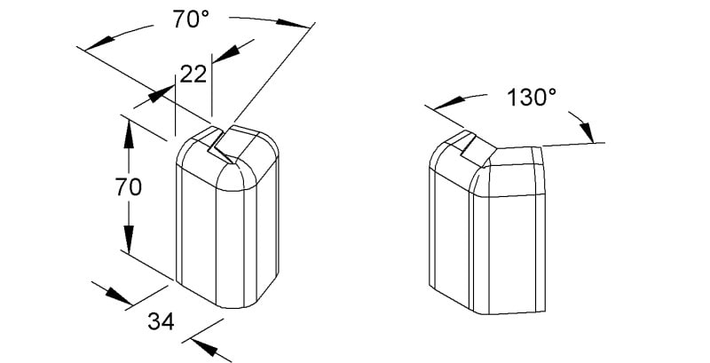 NIEDAX - Außeneck 70°-130°, variabel, 70x22 mm