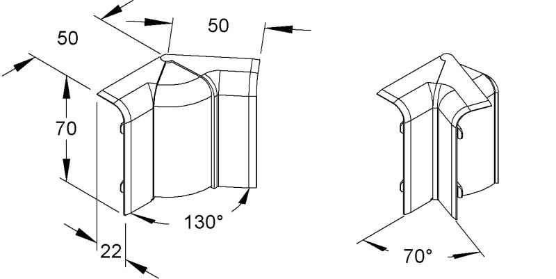 NIEDAX - Inneneck 70°-130°, variabel, 70x22 mm