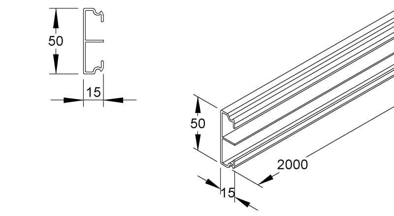 NIEDAX - Sockelleistenunterteil, 50x15x2000 mm