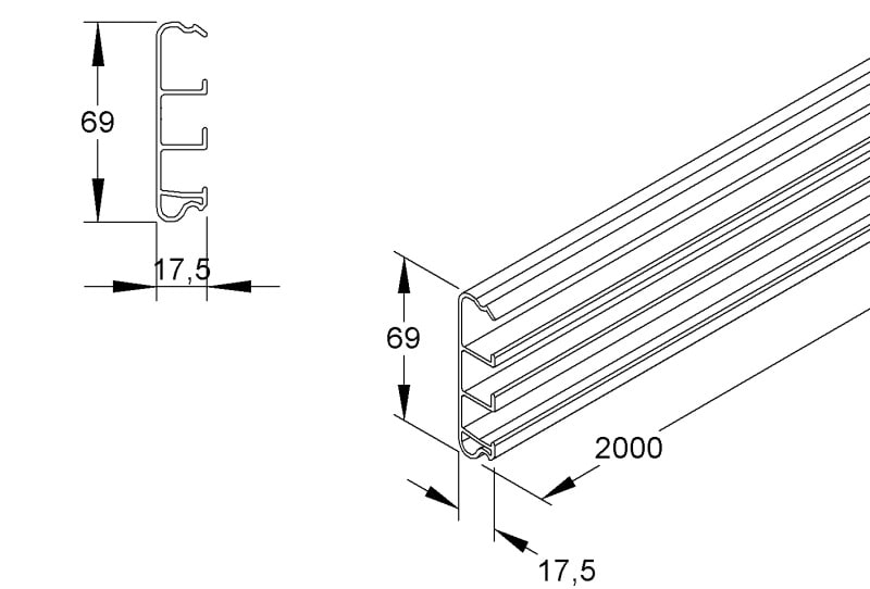 NIEDAX - Sockelleistenunterteil, 69x17,5x2000 mm