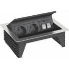 OBO BETTERMANN - Deskbox, klappbar zum Einbau in Tischplatten 210x167x68 Edelstahl, rostfrei A2 1.4301