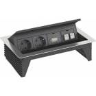 OBO BETTERMANN - Deskbox, klappbar zum Einbau in Tischplatten 260x167x68 Edelstahl, rostfrei A2 1.4301