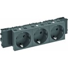 OBO BETTERMANN - Steckdose 0°, 3-fach Schutzkontakt, Connect 45 250V, 10/16A Polycarbonat schwarzgrau RAL 7021
