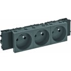 OBO BETTERMANN - Steckdose 0°, 3-fach mit Erdungsstift, Connect 45 250V, 10/16A Polycarbonat schwarzgrau RAL 7021