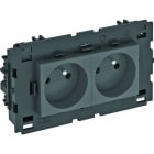 OBO BETTERMANN - Steckdose 0°, 2-fach mit Erdungsstift, Connect 80 250V, 10/16A Polycarbonat schwarzgrau RAL 7021