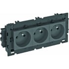 OBO BETTERMANN - Steckdose 0°, 3-fach mit Erdungsstift, Connect 80 250V, 10/16A Polycarbonat schwarzgrau RAL 7021