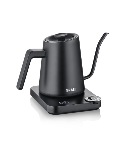 GRAEF - Wasserkocher 1200W 0.9L kabellos Temp.Einst.:40-100G Timer Warmh. sw-matt