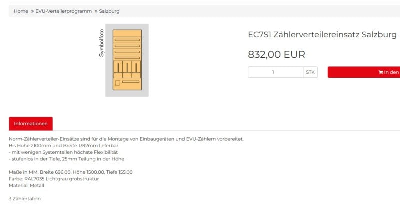 ERA - Zählerverteilereinsatz Salzburg bxhxt=696x1500x155mm, Metall  RAL7035
