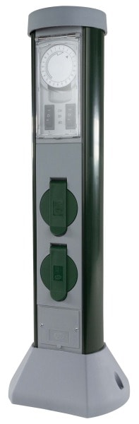 REV - GreenCraft 2-fach Steckdose 10m, Uhr grau-grün
