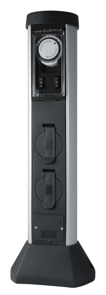 REV - SilverCraft 2-fach Steckdose, 5 m, Uhr, silber/schwarz