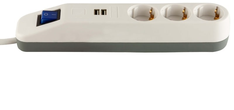 REV - Steckdosenleiste ICE 3-fach mit Schalter 2xUSB weiß-gra