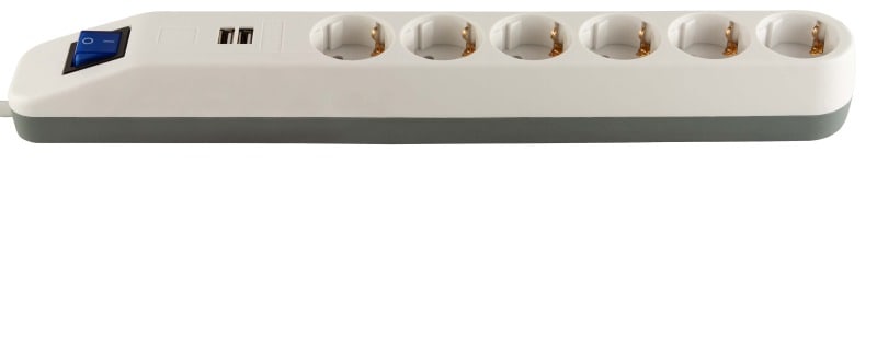 REV - Steckdosenleiste ICE 6-fach mit Schalter 2xUSB weiß-gra