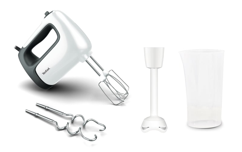 TEFAL - Handmixer 500W 5Stufen Turbo Mixb. Kunstst.-Pürrierst. ws-sw