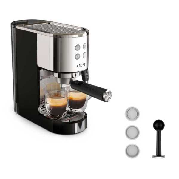 KRUPS - Espressoautomat Virtuoso+ Siebtr 2T 1L 15bar Milchdüse sw-si