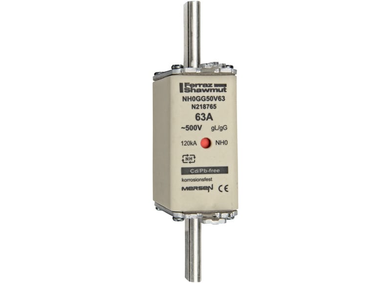 MERSEN - NH-Sicherung gG Gr.0 500VAC/250VDC 63A mit spannungsführenden Grifflaschen DKM