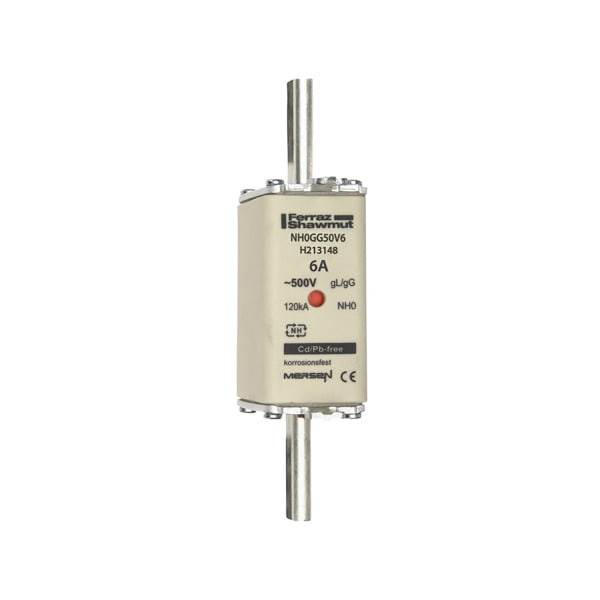 MERSEN - NH-Sicherung gG Gr.0 500VAC/250VDC 6A mit spannungsführenden Grifflaschen DKM
