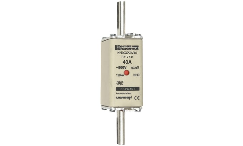 MERSEN - NH-Sicherung gG Gr.0 500VAC/250VDC 40A mit spannungsführenden Grifflaschen DKM