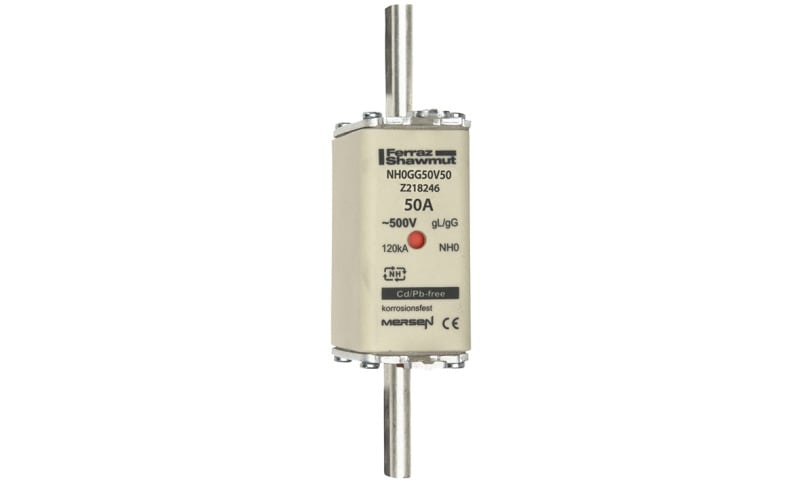 MERSEN - NH-Sicherung gG Gr.0 500VAC/250VDC 50A mit spannungsführenden Grifflaschen DKM