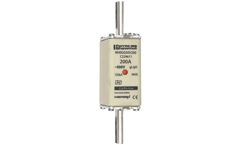 MERSEN - NH-Sicherung gG Gr.0 500VAC/250VDC 200A mit spannungsführenden Grifflaschen DKM