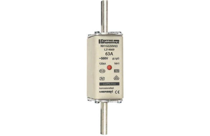 MERSEN - NH-Sicherung gG Gr.1 500VAC/250VDC 63A mit spannungsführenden Grifflaschen DKM