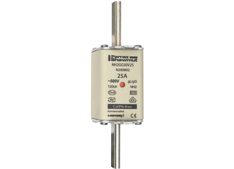 MERSEN - NH-Sicherung gG Gr.2 500VAC/250VDC 25A mit spannungsführenden Grifflaschen DKM