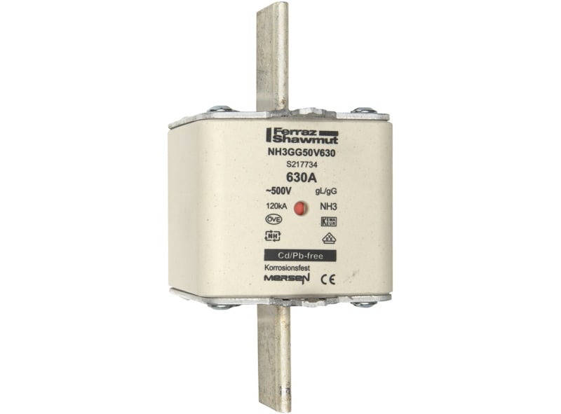 MERSEN - NH-Sicherung gG Gr.3 500VAC/250VDC 630A mit spannungsführenden Grifflaschen DKM