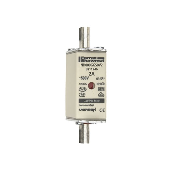 MERSEN - NH-Sicherung gG Gr.000 500VAC/250VDC 2A mit spannungsführenden Grifflaschen DKM