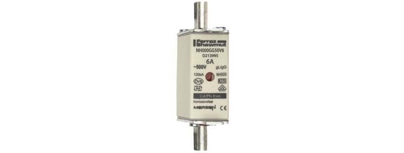 MERSEN - NH-Sicherung gG Gr.000 500VAC/250VDC 6A mit spannungsführenden Grifflaschen DKM