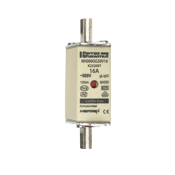 MERSEN - NH-Sicherung gG Gr.000 500VAC/250VDC 16A mit spannungsführenden Grifflaschen DKM