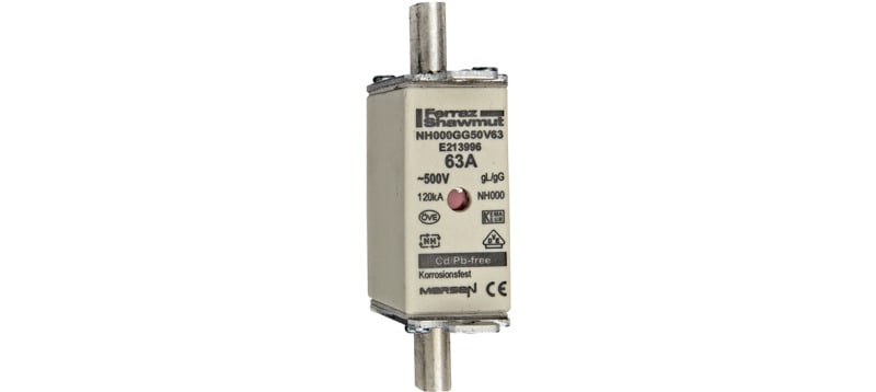 MERSEN - NH-Sicherung gG Gr.000 500VAC/250VDC 63A mit spannungsführenden Grifflaschen DKM