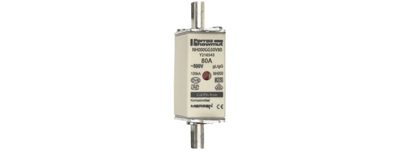 MERSEN - NH-Sicherung gG Gr.000 500VAC/250VDC 80A mit spannungsführenden Grifflaschen DKM
