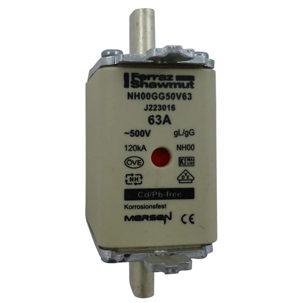 MERSEN - NH-Sicherung gG Gr.00 500VAC/250VDC 63A mit spannungsführenden Grifflaschen DKM