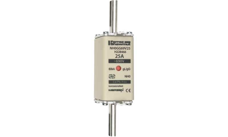 MERSEN - NH-Sicherung gG Gr.0 690VAC/400VDC 25A mit spannungsführenden Grifflaschen DKM
