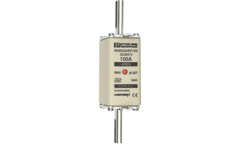 MERSEN - NH-Sicherung gG Gr.0 690VAC/400VDC 100A mit spannungsführenden Grifflaschen DKM