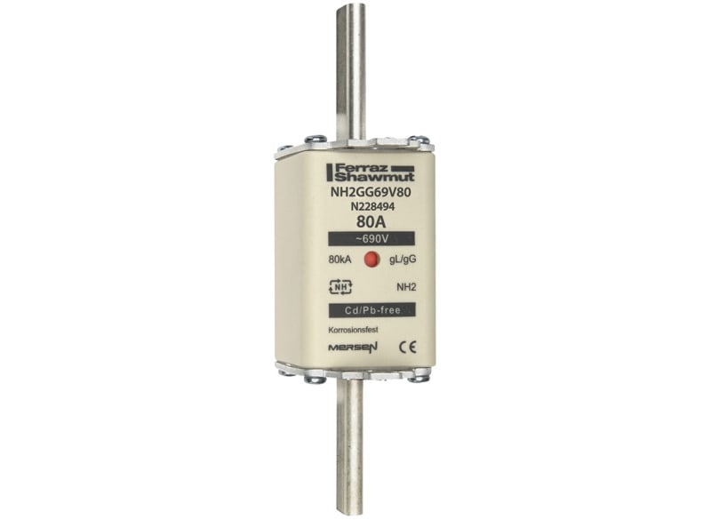 MERSEN - NH-Sicherung gG Gr.2 690VAC/250VDC 80A mit spannungsführenden Grifflaschen DKM