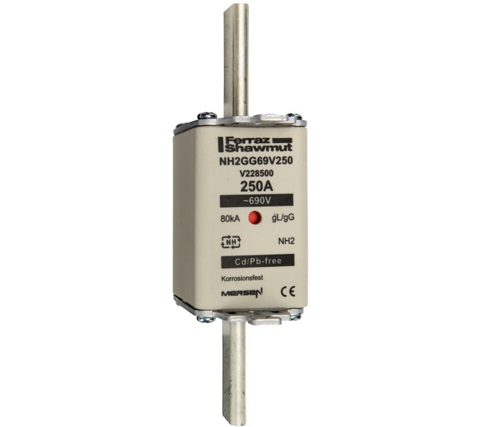 MERSEN - NH-Sicherung gG Gr.2 690VAC/250VDC 250A mit spannungsführenden Grifflaschen DKM